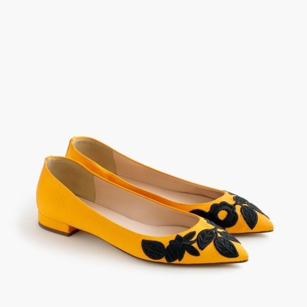 Yellow Embroidered J. Crew Flats